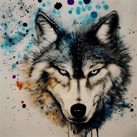 Howling Wolf In Splattered Watercolors Creative Fabrica