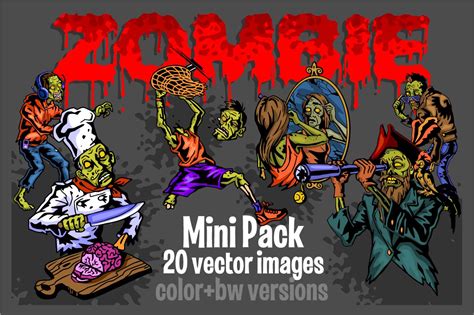 Zombie 20 Vector Images Color Bw Illustrator Graphics ~ Creative Market