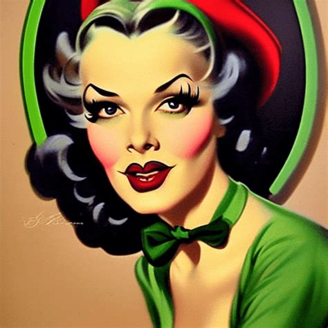 Vintage Wicked Witch Realistically Sexy Woman Face Portrait Painting In