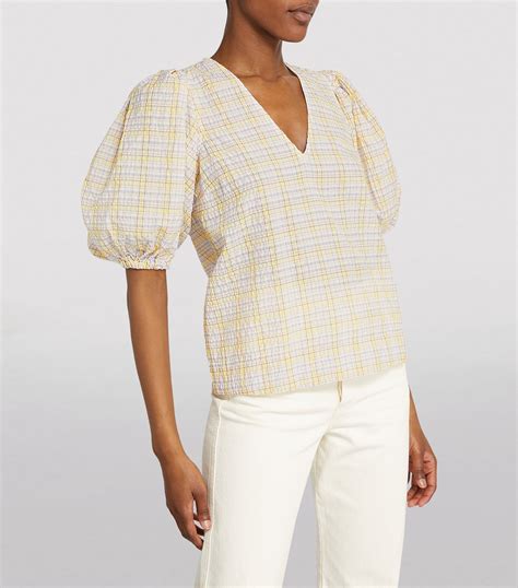 Ganni Seersucker Check Blouse Harrods Us