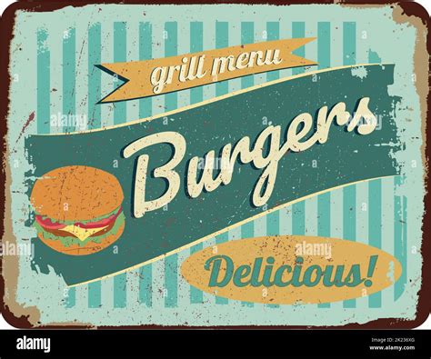 Vintage Shabby Slightly Rusty Advertising Banner Burgersvector Illustration Stock Vector Image