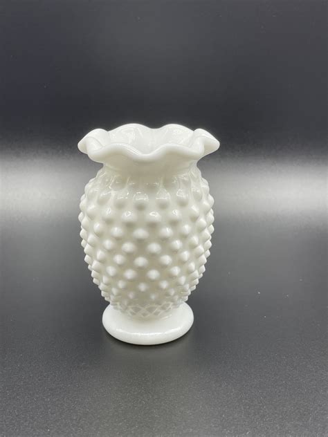 Fenton White Milk Glass Hobnail Mini Ruffle Top Bud Vase