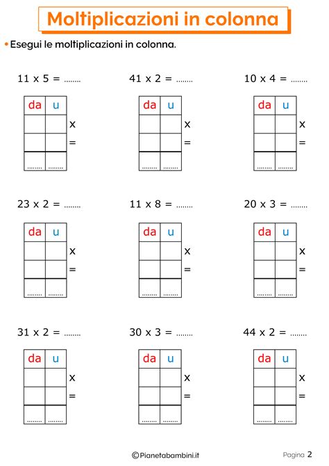 Moltiplicazioni In Colonna Esercizi Per La Scuola Primaria