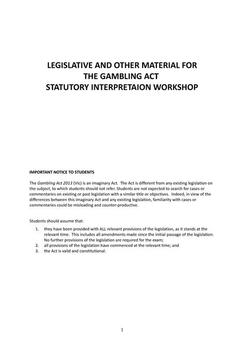 Revision Workshop - Gambling Act - Legislation - LEGISLATIVE AND OTHER