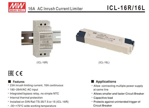 Mean Well ICL 16L 16A AC Current Limiter Inrush Strip Type Switching