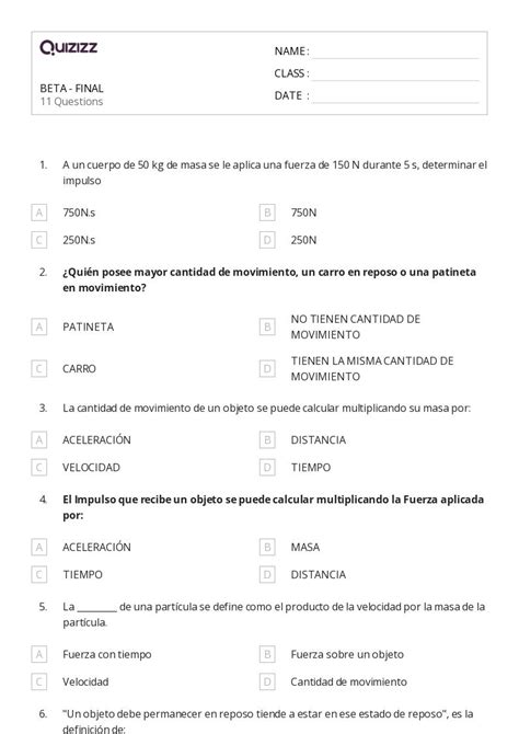 Tercera Ley De Newton Hojas De Trabajo Para Grado En Quizizz