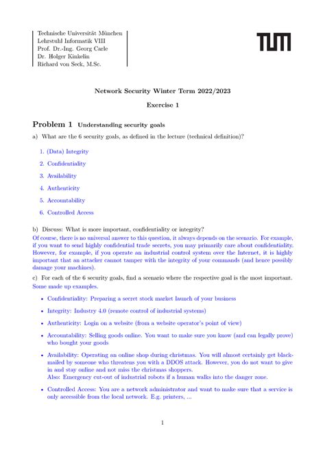 Solution Exercise Sheet 1 Technische Universität München Lehrstuhl