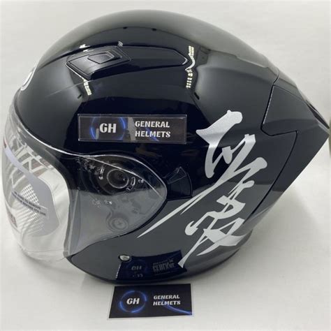 Jual Helm Nhk R Max Motif Kanji Black Silver Double Visor Half Face Di