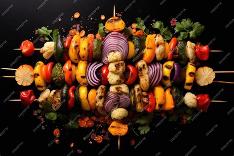 Premium Ai Image Top View Of Grilled Vegetables On A Skewer