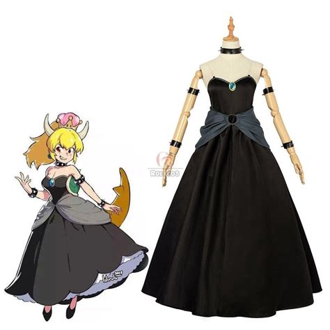 New Super Mario Bros U Deluxe Bowsette Black Dress Cosplay Costume