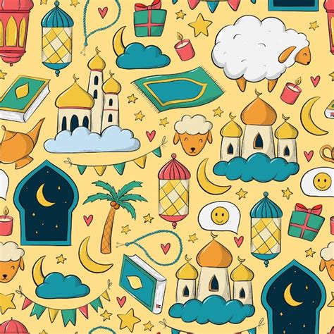 Premium Vector Islamic Seamless Pattern With Hand Drawn Doodles For