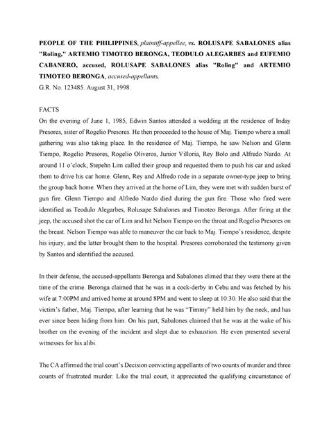 GR 123485 Case Digest PEOPLE OF THE PHILIPPINES Plaintiff