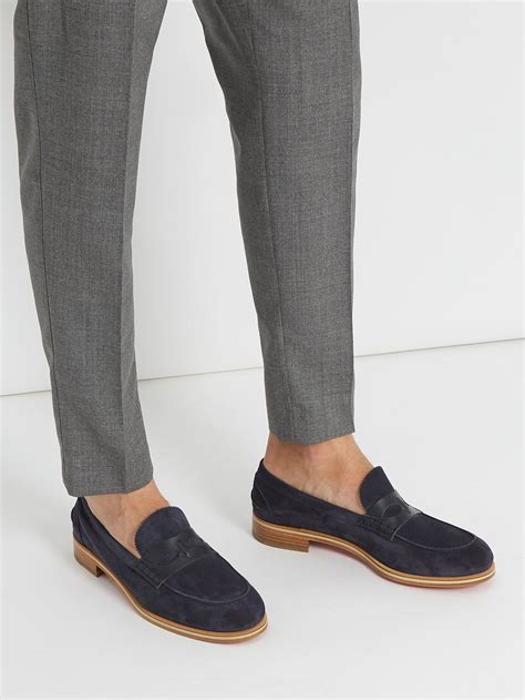 Christian Louboutin Montezumolle Suede Penny Loafers In Navy Blue For