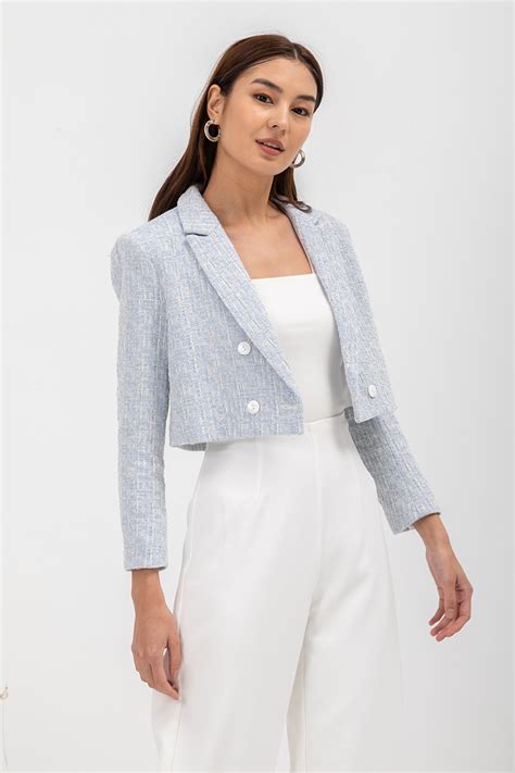 Hanaia Cropped Tweed Blazer Love And Bravery