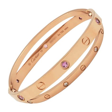 Cartier Love Rose Gold Diamond And Pink Sapphire Bracelet At 1stdibs