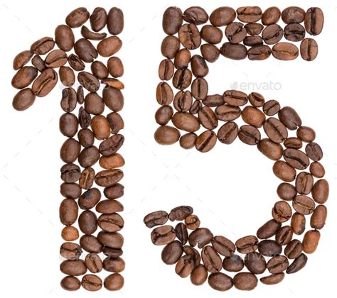 Arabic numeral 15, fifteen, from coffee beans, isolated on white ...