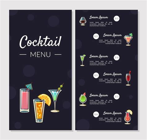 Cocktail Menu Template Alcoholic Bar Menu Met Verschillende Soorten Cocktails En Alcoholische