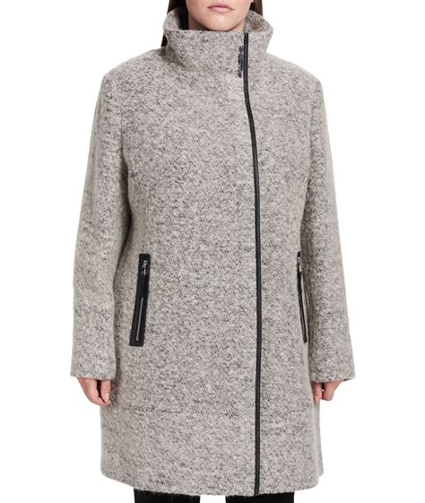 Calvin Klein Womens Gray Wool Blend Asymmetrical Walker Coat Couturepoint