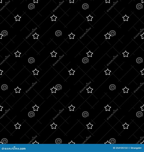 Seamless Pattern With Simple Doodle Stars Outline On A Black Background