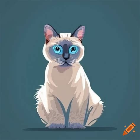 Cute And Fluffy Blue Point Siamese Cat In Modern Vector Art Style On