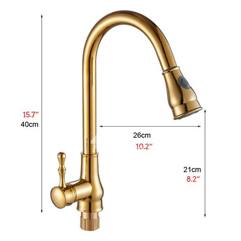 Polished Brass Kitchen Faucet Gold Modern Bridge Pull Out Spray