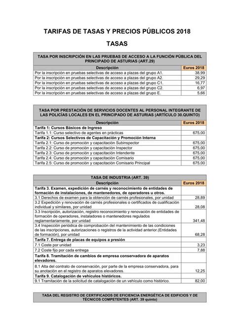 Pdf Tarifas De Tasas Y Precios P Blicos Pdf Filetomando Como