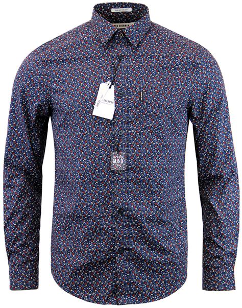 Ben Sherman Retro 1960s Micro Mod Floral Print Shirt In Blue