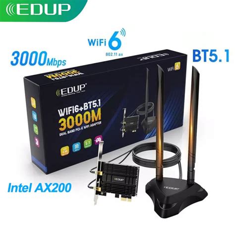 EDUP Dual Band Wifi 6 3000Mbps PCIe Wireless Adapter In AX200 Bluetooth