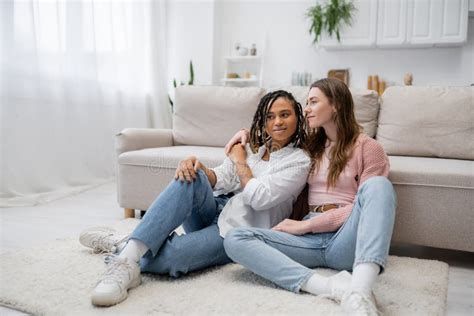 Happy Lesbian Woman Sitting With Tattooed Stock Image Image Of Adult