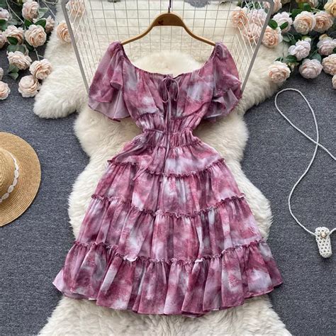 Summer Square Collar High Waist Dress Purple