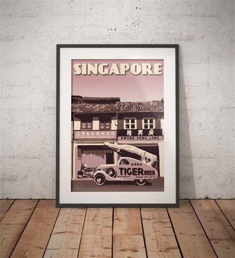 Vintage Poster Singapore Tiger Beer Vintage Car Fine Art Print