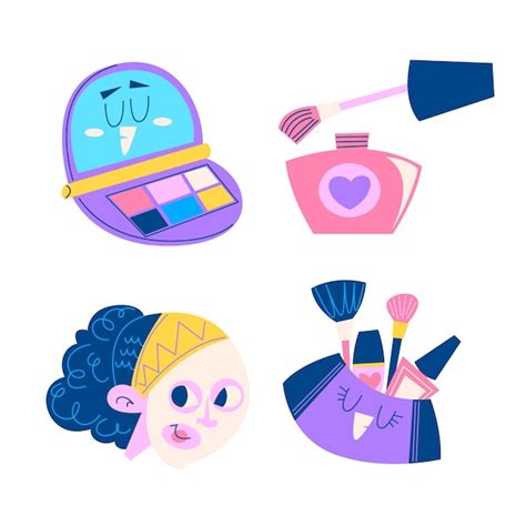 Colección de pegatinas de maquillaje y cosméticos de dibujos animados