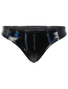 Freebily String Tanga Vita Alta Micro Mini Perizoma Pelle Donna Sexy Wetlook Bikini Slip Nero