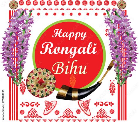 Happy Rongali Bihu With Foxtail Orchid Japi Pepa And Gamosa Elements