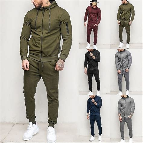 Mens Tracksuit Sweatsuit Dark Grey Black Army Green Burgundy Dark Navy