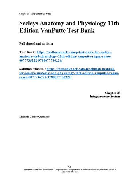 Seeleys Anatomy And Physiology 11th Edition Vanputte Test Bank 1 Pdf