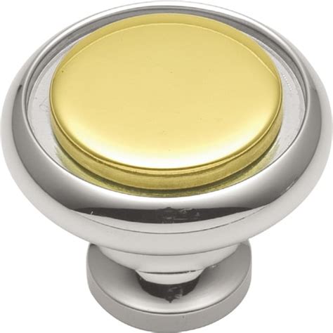 Hickory Hardware 1 1 4 In Polished Brass With Chrome Milan Round Cabinet Knob In The Cabinet