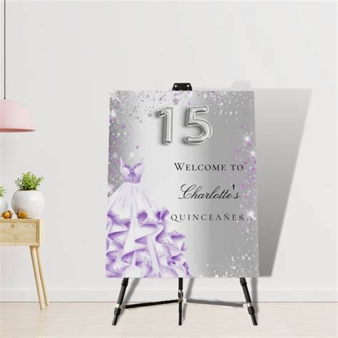 Quinceanera Silver Purple Glitter Dress Welcome Foam Board Zazzle In