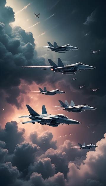 A Group Of Fighter Jets Flying In The Sky Premium Ai Generated Image