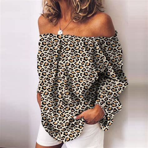 Fashion Off The Shoulder Leopard Printed Top Keypink Leopard Print