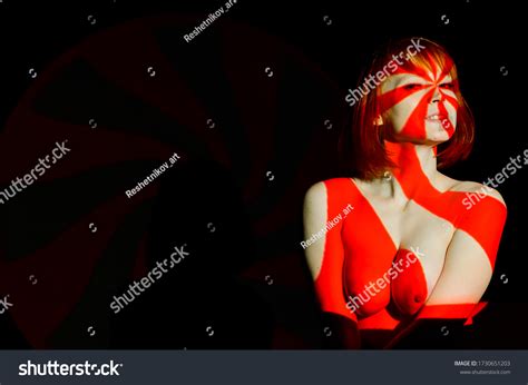 Portrait Beautiful Naked Woman Red Beams Stock Photo Shutterstock