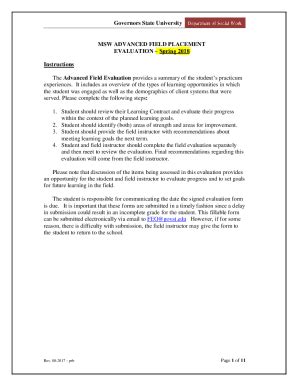 Fillable Online Department Of Social Work Msw Field Education Manual