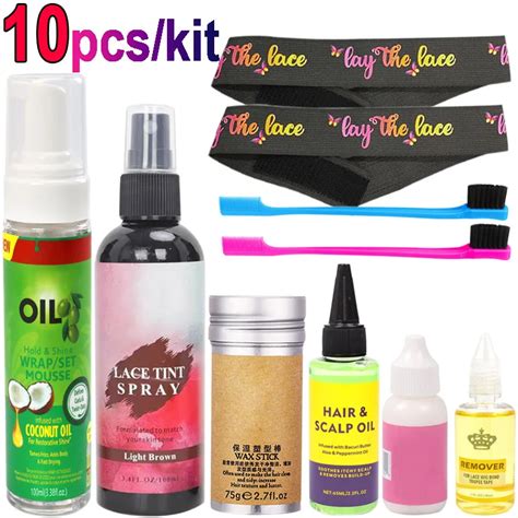 10pcs Wig Install Kit Hair Mousse Lace Tint Spray Lace Glue And Remover For Lace Front