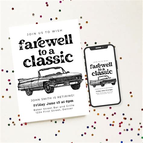 Farewell To A Classic Retirement Party Invitation With Vintage Classic Car C Instant Edit And