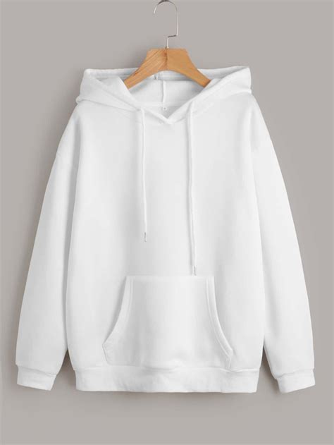 Sweat Shirt à Capuche Unicolore à Cordon à Poche Kangourou S Blanc