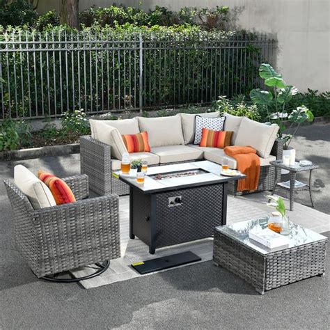 Hooowooo Messi Gray Piece Wicker Outdoor Patio Conversation Sectional