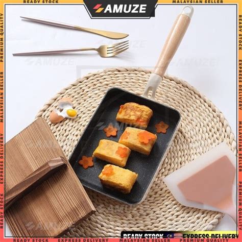 Amuze Japan White Tamago Tamagoyaki Pan Wooden Handle Square Omelette