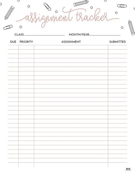 Assignment Tracker Printable