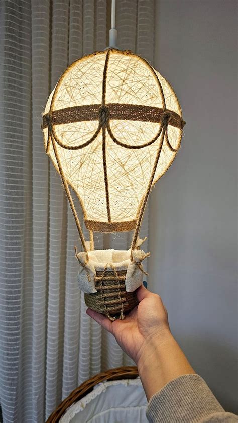 Handmade Hot Air Balloon Nursery Lamp Linen Jute Travel Theme Etsy Hot Air Balloon