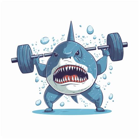 Premium Photo Cartoon Shark Lifting A Barbell With A Huge Smile On